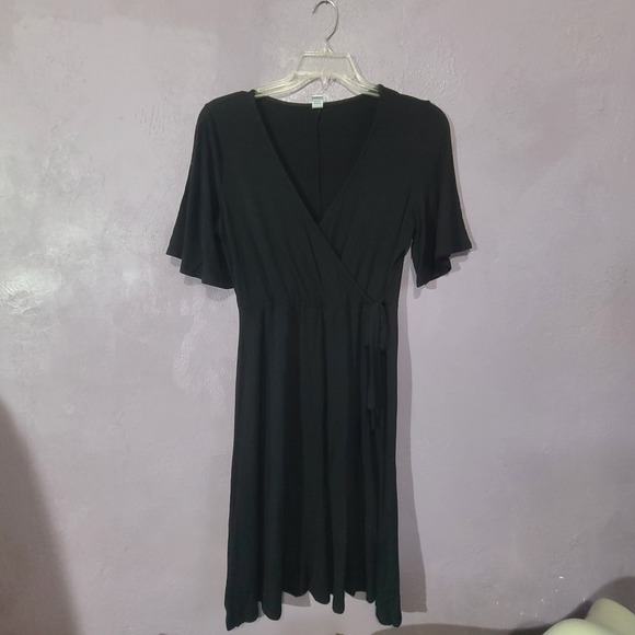 Old‎ Navy Wrap Front Dress SS Flutter Sleeve Casual Black Jack Dress Size M - Picture 1 of 8